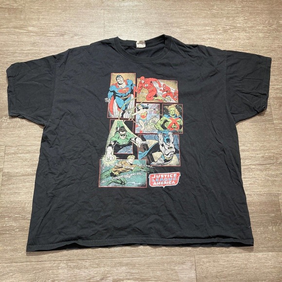 Vtg Y2K Justice League Cartoon DC Comics Black‎ Graphic T Shirt Men's 3XL Tee - Picture 1 of 10